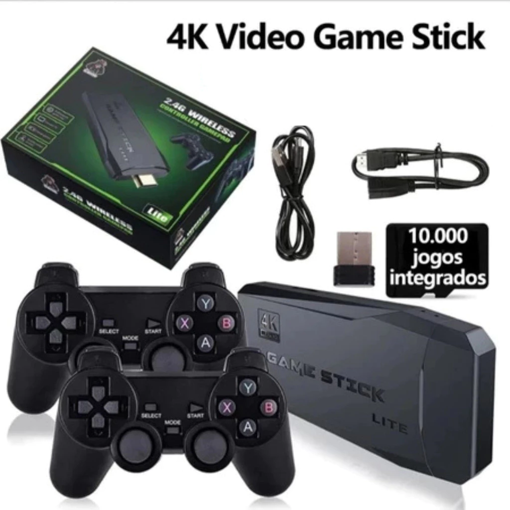 Kit completo do Game Stick 4K com 10.000 jogos integrados